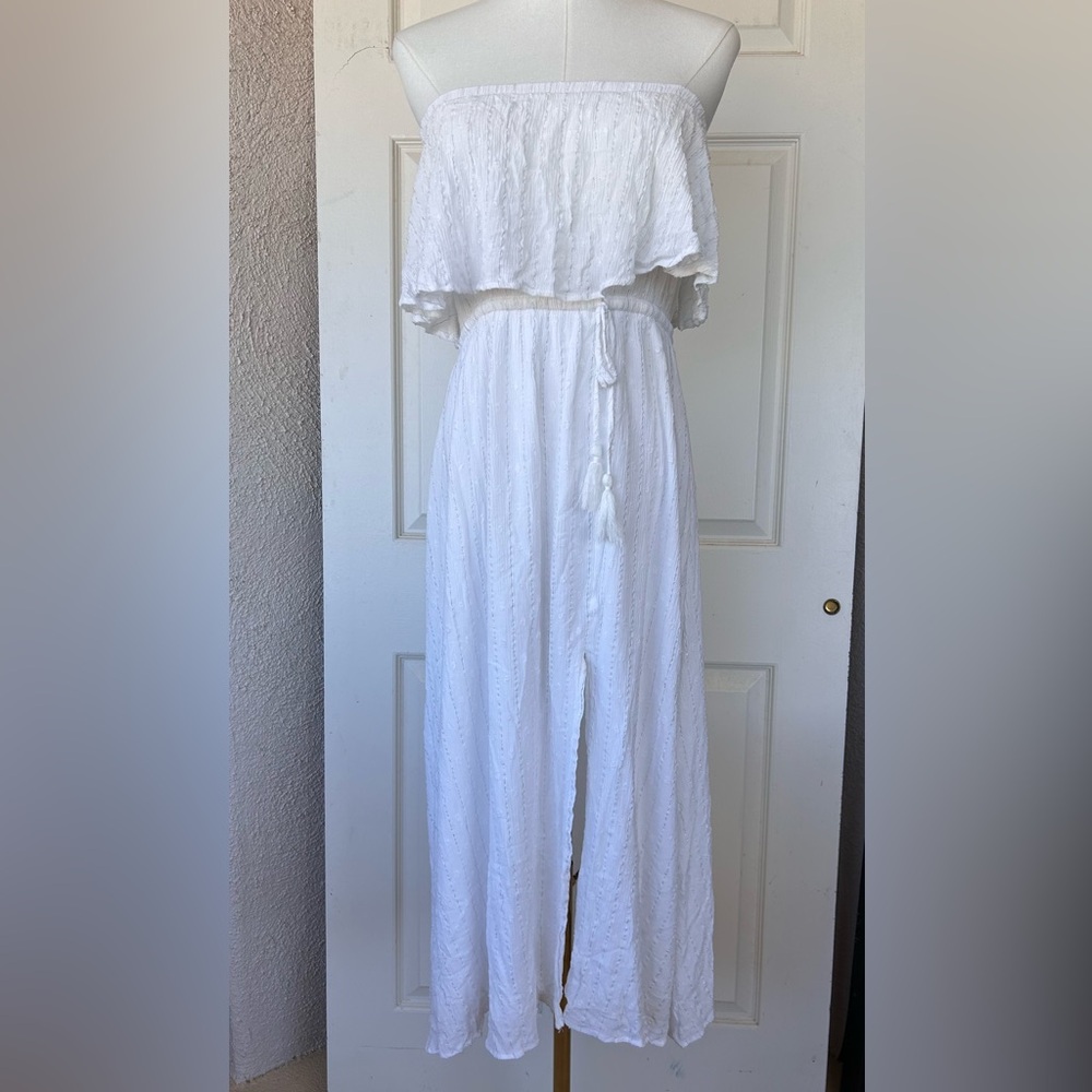 Lulu’s Brand Gauzy Strapless Midi Dress Peekaboo Opening Back Size XL